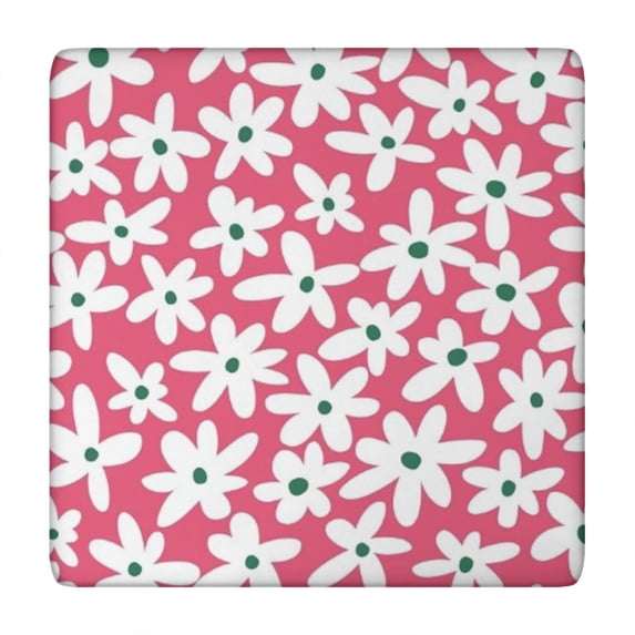 Red Daisy Flower Green Centers Pattern Square Fitted Tablecloth with Elastic Edge,Square Table Cover,Washable Elastic Table Cover for Home Kitchen Party Decor 34"x34"