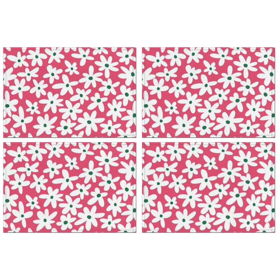 Red Daisy Flower Green Centers Pattern Summer Placemats Table Placemats Set Of 4-Linen Kitchen Washable Placemats Table Mats 11.8"x17.7" Non-Slip Heat Resistant