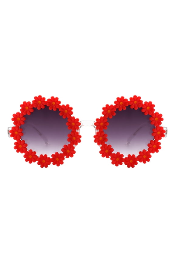 Red Daisy Flower Sunglasses Round Oversized Festival Floral Shades UV 400
