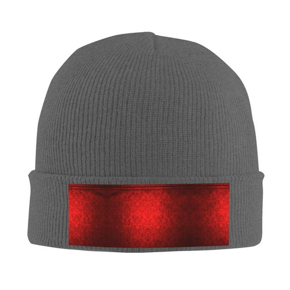 Red Damask Beanie Hat Men Women Warm Printed Cap Knit Beanies Hats Outdoor Winter Deep Heather