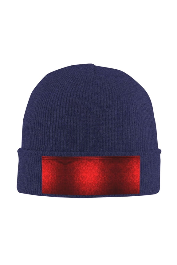 Red Damask Beanie Hat Men Women Warm Printed Cap Knit Beanies Hats Outdoor Winter Navy Blue