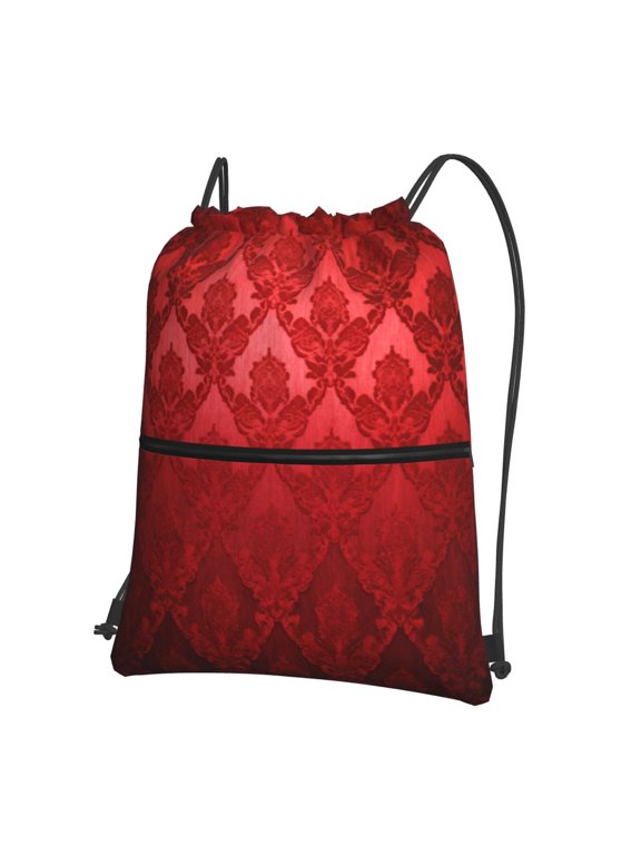 Red Damask Drawstring Backpack Water Resistant String Bag Sports Sackpack Gym Sack For Men Women