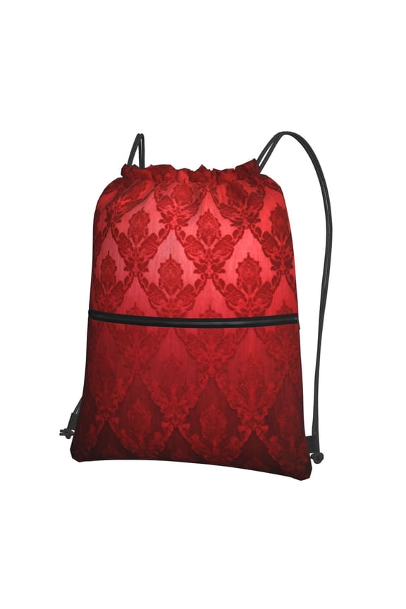 Red Damask Drawstring Backpack Water Resistant String Bag Sports Sackpack Gym Sack For Men Women