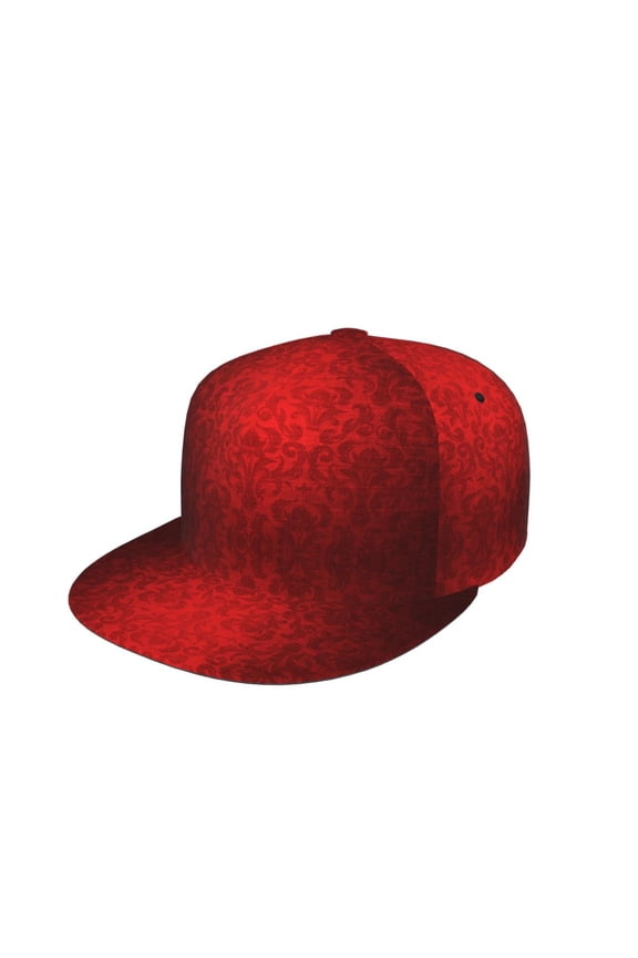 Red Damask Flat Brim Trucker Cap Adjustable Snapback Hat For Men Women