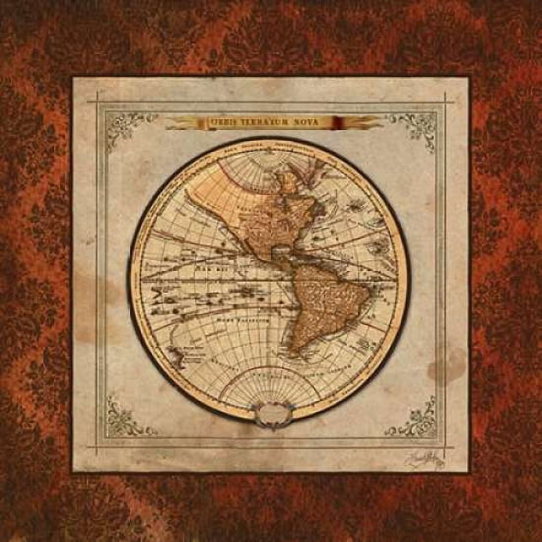 Red Damask Map I Canvas Art - Elizabeth Medley (24 x 24)