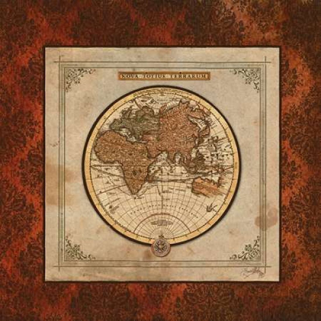Red Damask Map II Canvas Art - Elizabeth Medley (24 x 24)