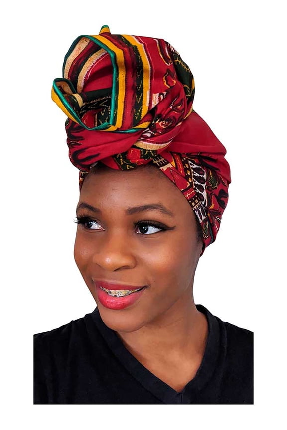 Red Dashiki African Print Multicolor Head wrap
