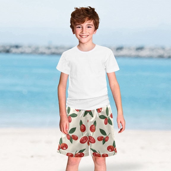 Red Dates Leaves Boys Swim Trunks Boardshorts Swimsuit Quick Dry Board Shorts Bathing Suit 2-12T