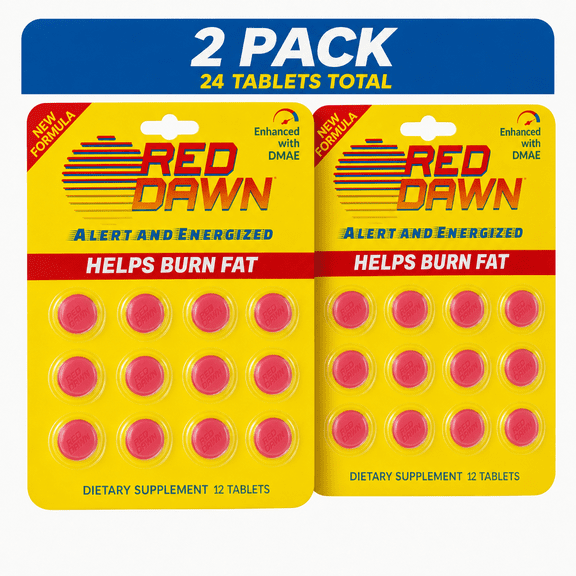 Red Dawn Alert & Energized Energy & Focus Supplement with Caffeine, DMAE & Green Tea, 24 Tablets