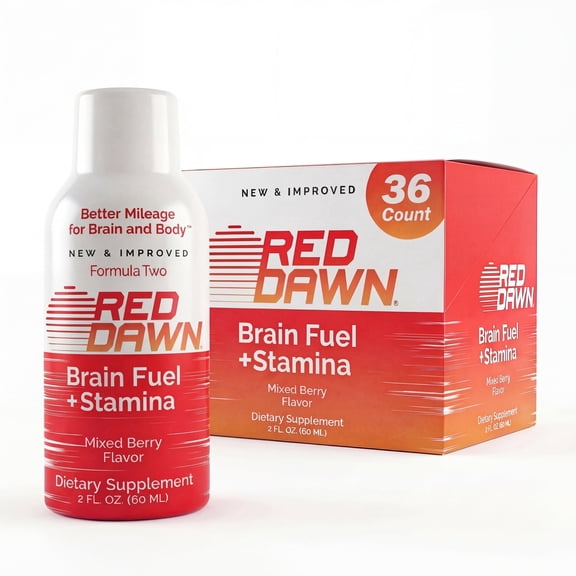 Red Dawn Energy Shots, Mixed Berry, Brain Fuel & Stamina, Zero Sugar, Zero Calorie, 2 oz, Pack of 36