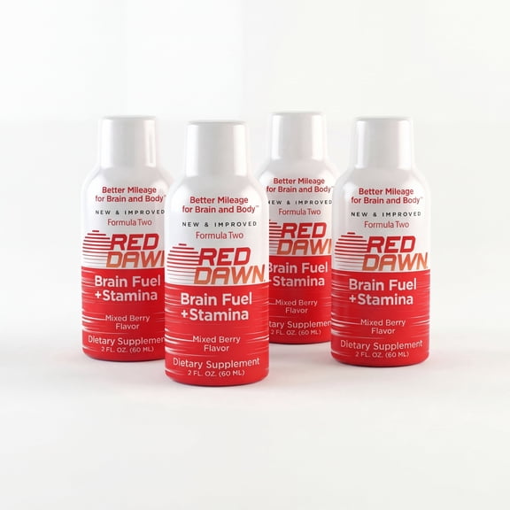 Red Dawn Energy Shots, Mixed Berry, Brain Fuel & Stamina, Zero Sugar, Zero Calorie, 2 oz, Pack of 4