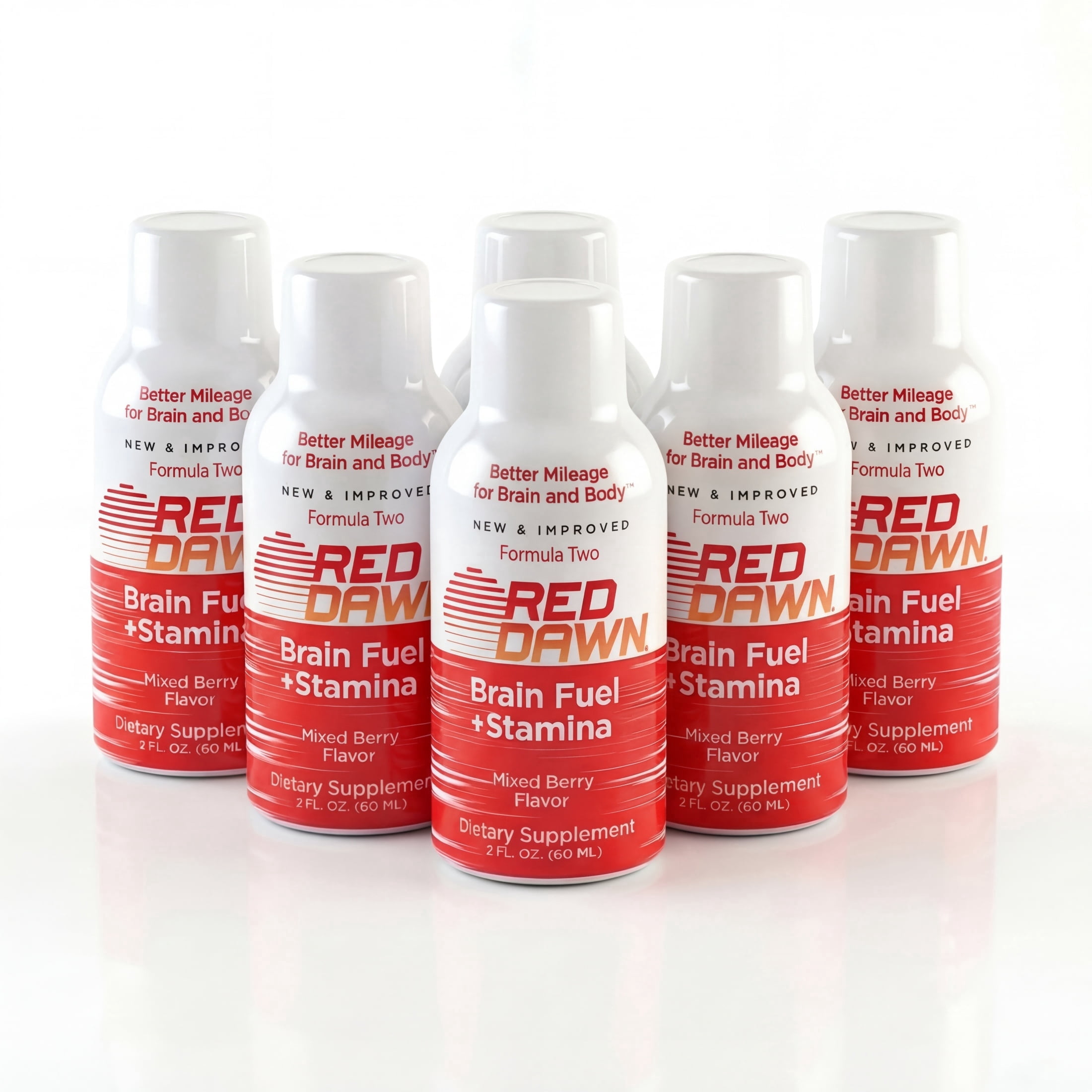Red Dawn Energy Shots, Mixed Berry, Brain Fuel & Stamina, Zero Sugar, Zero Calorie, 2 oz, Pack of 6
