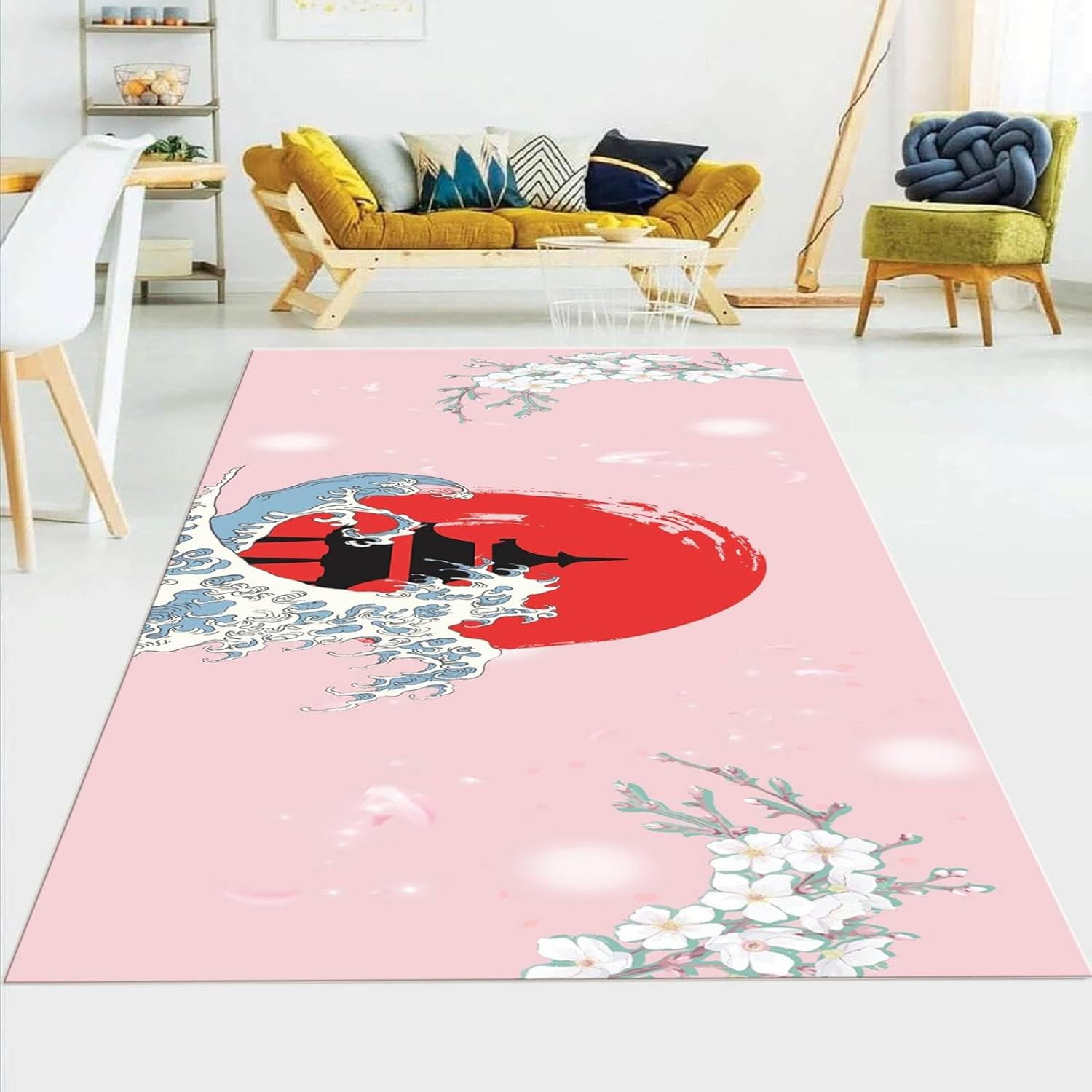Pink Japanese Rug Red Day Pink Area Rugs, Japan Modern Abstract Indoor Throw Rugs ...