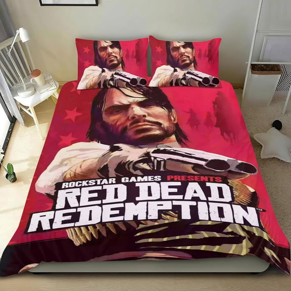 Red Dead Redemption-themed Bed Sheet Set Three Piece Set Comfortable And Skin Friendly Unique Design Home Decor Gifts For Family Friends fans54''x79''135cm*200cm