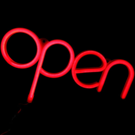 Vertical Red Neon Open Sign with Large LED Marker Lights for Eye-Catching Storefront Display and Business