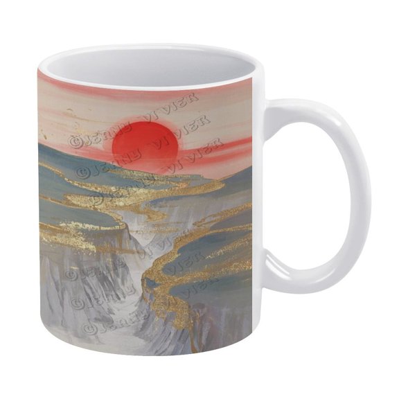 Red Decor Mountain Themed 11 oz Coffee Mug - Ceramic, Great for Hot Drinks