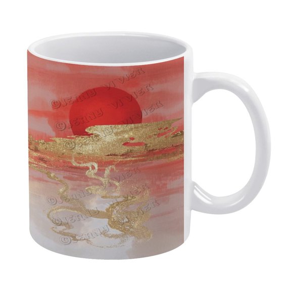Red Decor Mountain Themed 11 oz Coffee Mug - Ceramic, Tea Cup for Office and Home