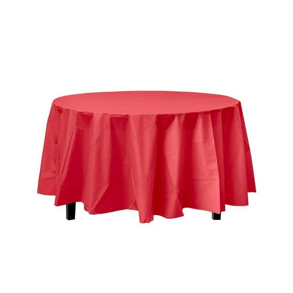 Red Decorations | Round Red Table Cloth | Round Plastic Table Cover - Red - 84in. - 1 Piece (fdp91020)