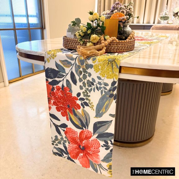 Red Decorative 8 - 10 Seater Table Runner (16 x 120 inch) | Contemporary Cotton Floral Table Linen | Sequins, Hand Embroidery Table Runner for Party, Dining Table Décor - Wildflower Wave
