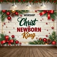 thumbnail image 1 of Red Decorative Christmas Banner Gold Stars Nativity Display Pine Branches Red Bows Christ Backdrop for Church Events Family Gatherings Christmas Parties, 1 of 9