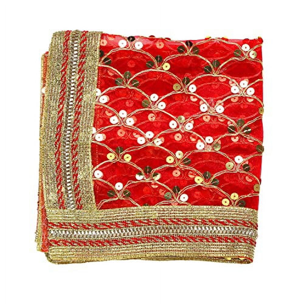 Red Decorative Cloth Pooja Asaan Mat Backdrop Large Netted Chunari ...