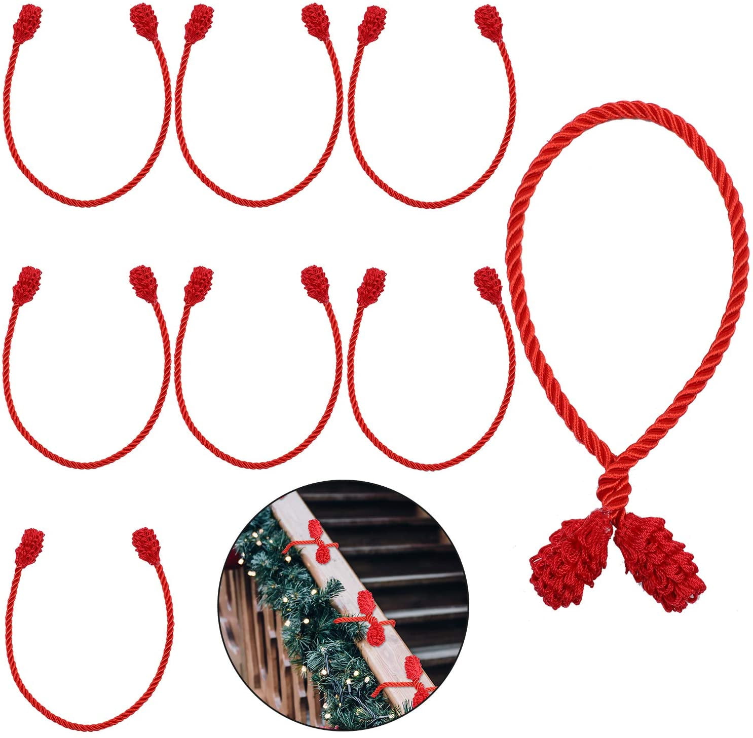 Red Decorative Garland Ties 8 Pieces for Holiday Decor
