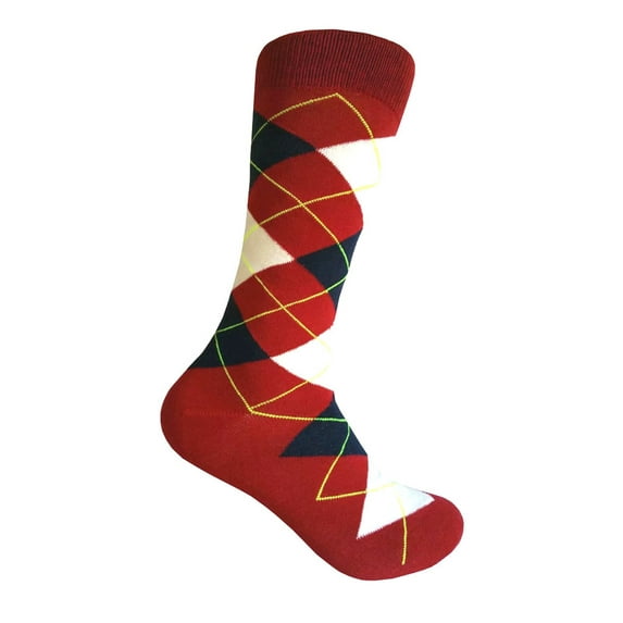 Red(Deep Red) with Navy and White Color Mid-calf Argyle Dress Casual Socks for Men
