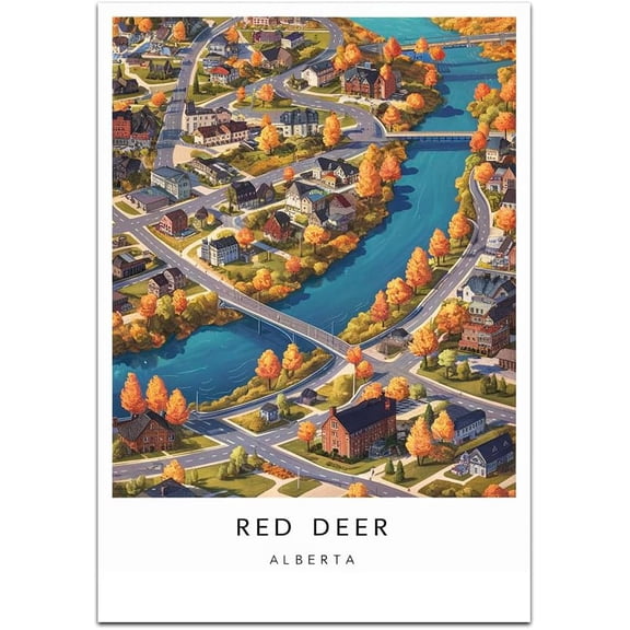 Red Deer Map Retro Style Travel Canvas, Red Deer Map Vintage Rustic Canvas Print, Home Office Wall Decoration, Red Deer Map Country Canvas Canvas Ymrp2R