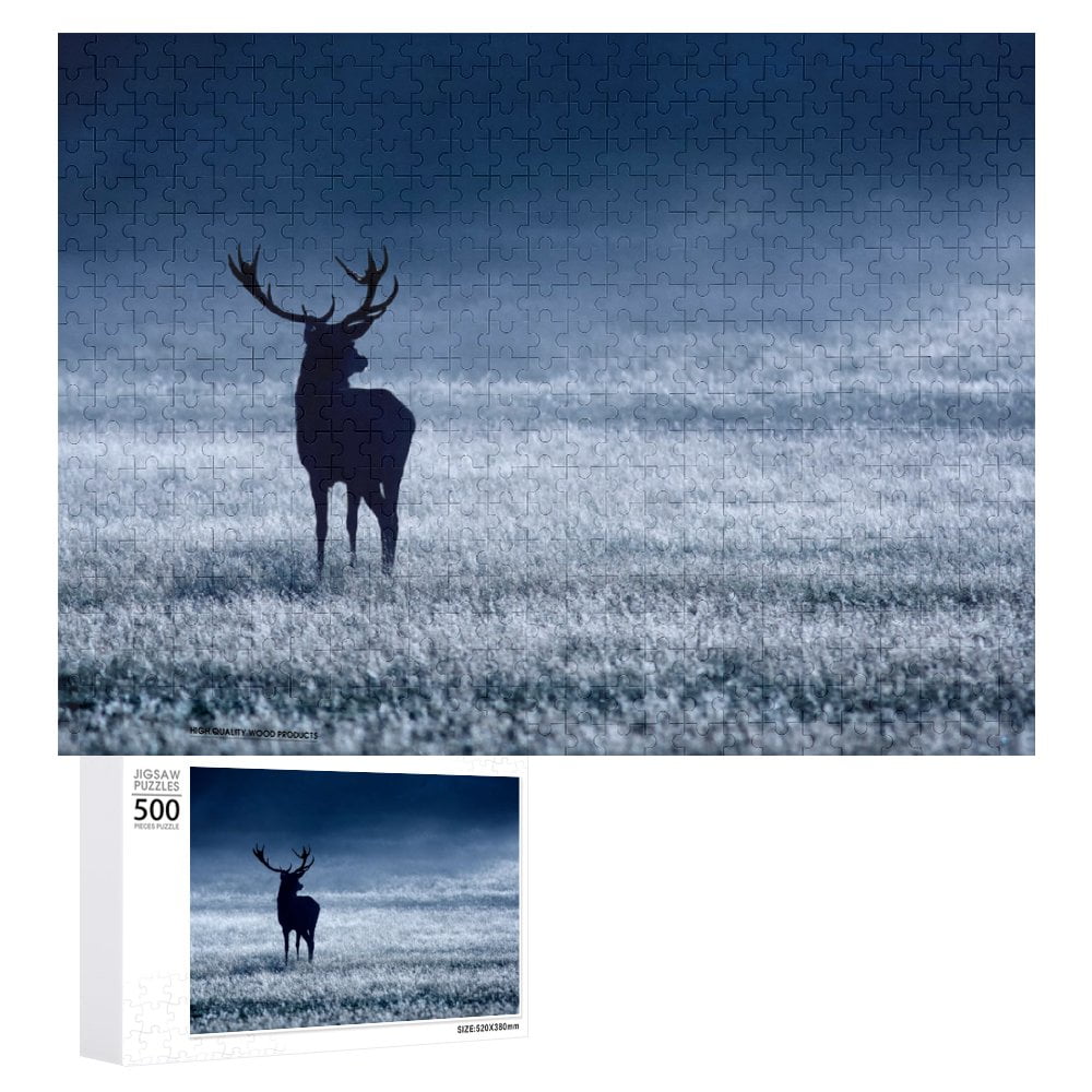 Red Deer Stag in The Blue Morning Mist Jigsaw Puzzles 1000 Pieces for