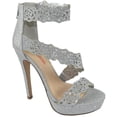thumbnail image 1 of Red Delicious Shoes Women Ankle Strap Back Zipper Stiletto High Heel Open Peep Toe Hidden Platform Dress Sandal Bling Rhinestone YODELS-S Silver Shimmer 8, 1 of 3