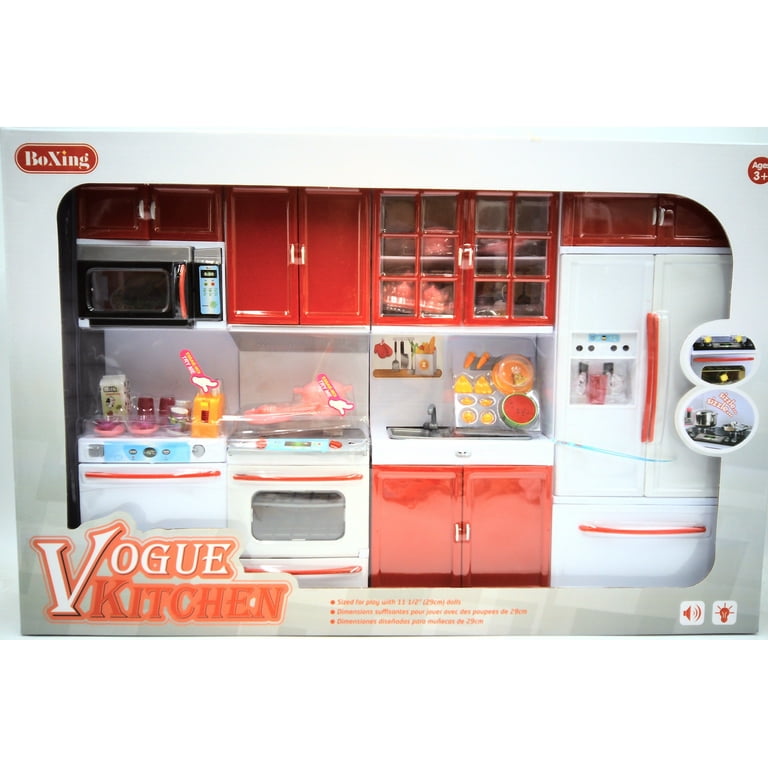 Red Deluxe Modern Barbie Size Kitchen Stove, Fridge, Micro Wave