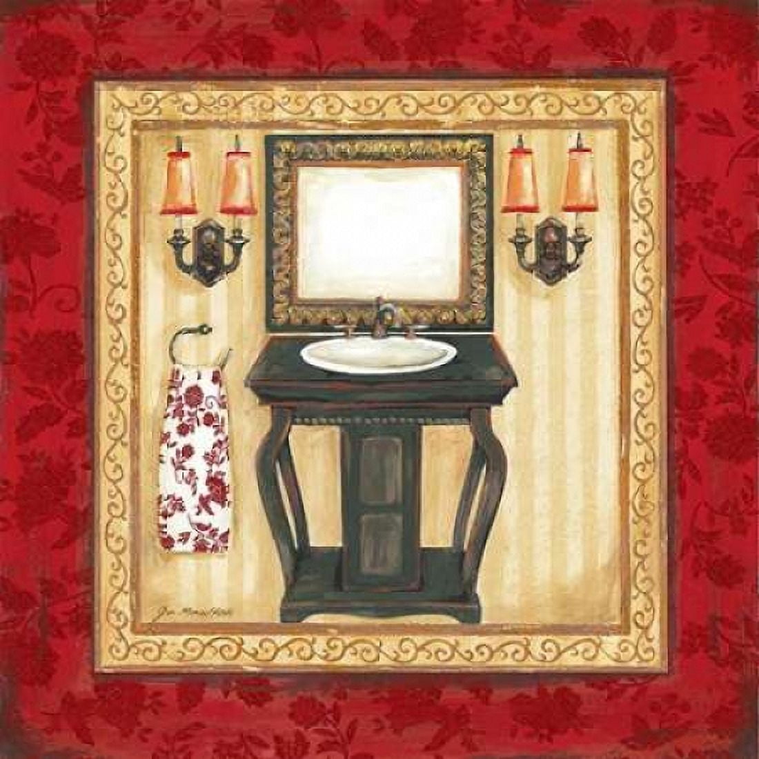 Red Demask Bath II Canvas Art - Jo Moulton (24 x 24)
