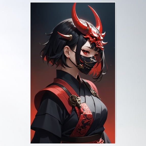 Red Demon Mask Samurai #2 Poster Wall Art, Modern Wall Decor For Living Room Bedroom, 12x18 UNFRAMED