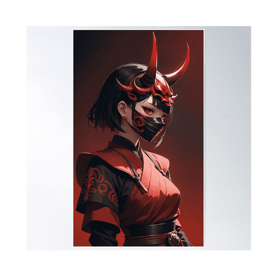 Red Demon Mask Samurai 3 Poster Wall Art Modern Wall Decor For Living Room Bedroom