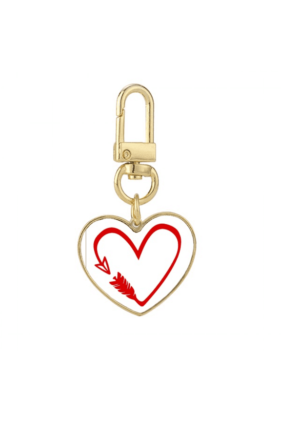 Red Design Arrow Heart Illustration Gold Heart Keychain Metal Keyring Holder