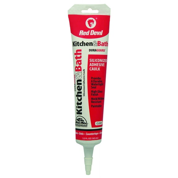 Red Devil 0445 Duraguard Kitchen & Bath Siliconized Acrylic Caulk, 5.5 oz. Squeeze Tube, Clear, 12 Pack