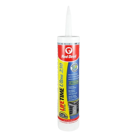 Red Devil 077050 Lifetime Ultra Premium Elastomeric Acrylic Latex Sealant, 10.1 oz., Gray, 1 Pack