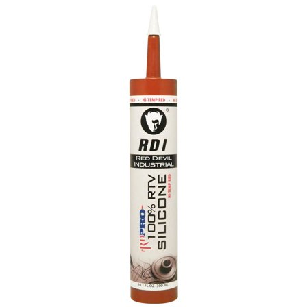 Red Devil 08090I RD PRO 100% Heat Resistant RTV Silicone Sealant, A Water-Proof and Weatherproof Adhesive For High-Heat Use, 10.1 oz. Tube, Red, 12-Pack