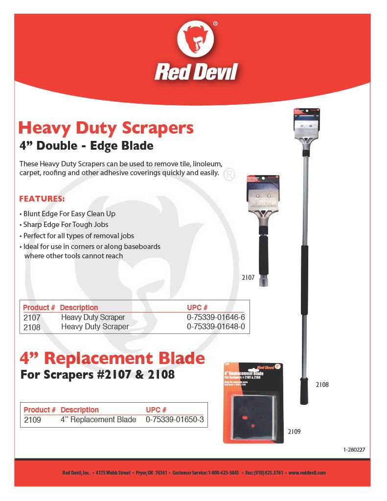 Red Handled Scraper Red Devil 2108 Long Handle Heavy Duty Floor Scraper, 4-Pack, Metal, 4 ...