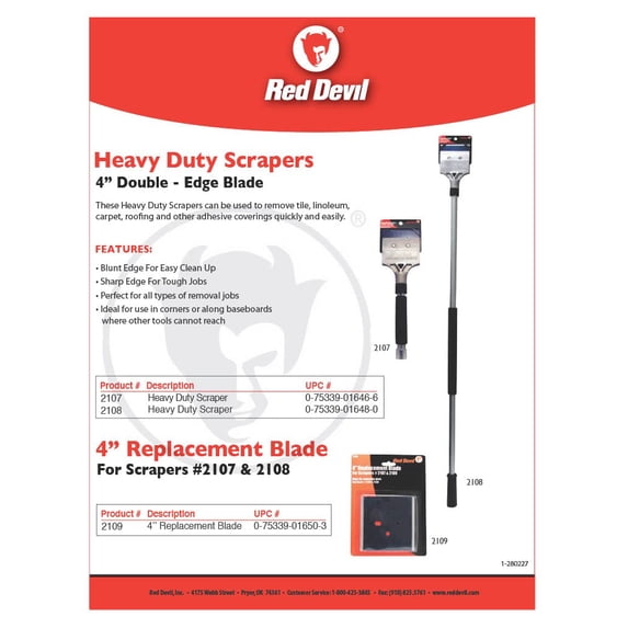 Red Devil 2108 Long Handle Heavy Duty Floor Scraper, 4-Pack, Metal, 4 Pack