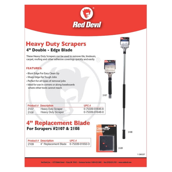 Red Devil 2108 Long Handle Heavy Duty Floor Scraper, 4-Pack, Metal, 4 Pack