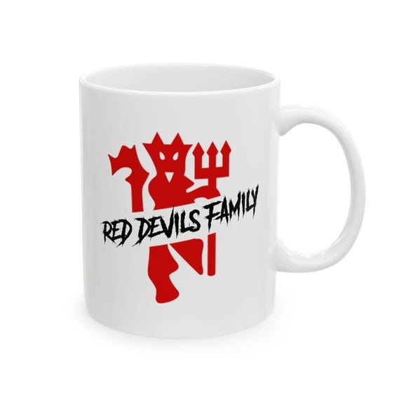 Red Devil Family Man United Fans White Ceramic Coffee Mug 11oz