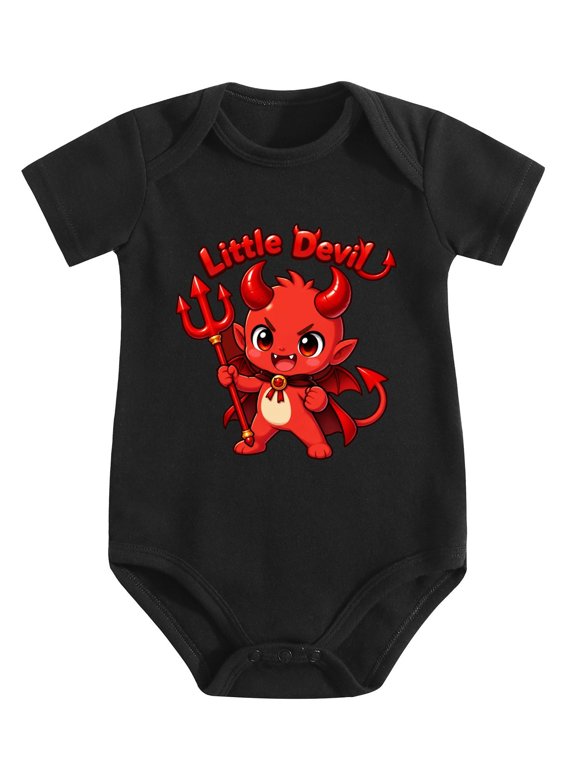 Red Devil Horns Trident Geometric Pattern Baby Bodysuit, 100% Cotton Short Sleeve Snap Romper, 0-12 Months