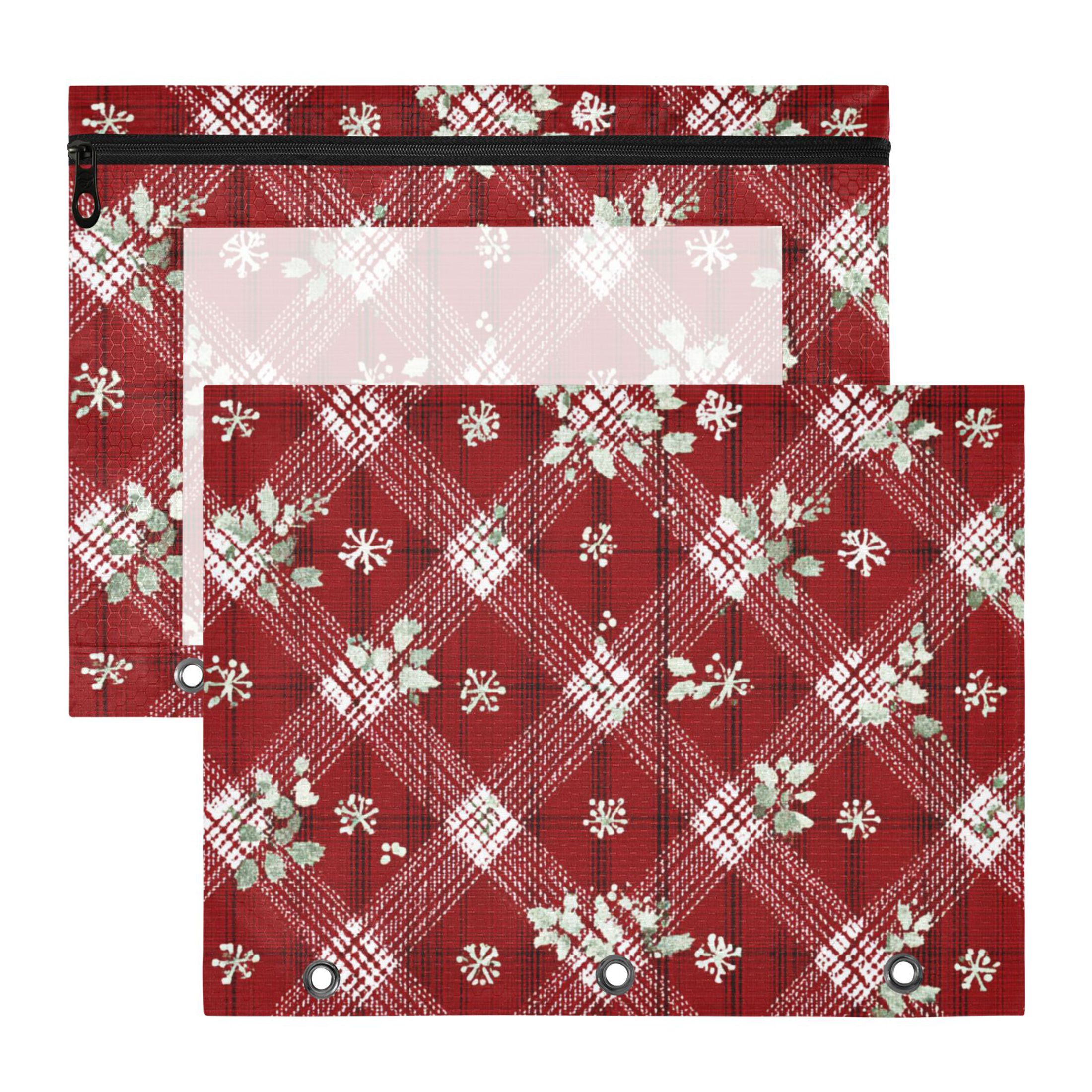 Red Diagonal Christmas Leaves Snow 3-Ring Binder Pocket with Zipper ...