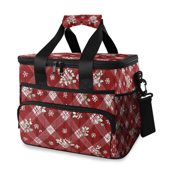 Red Diagonal Christmas Leaves Snow Portable Cooler Lunch Box Reusable Insulated Lunch Bag Leakproof 15L