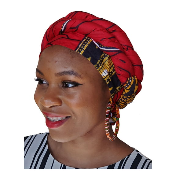 Red Diamond African Print Ankara Modu Hat Pre-tied Head Wrap