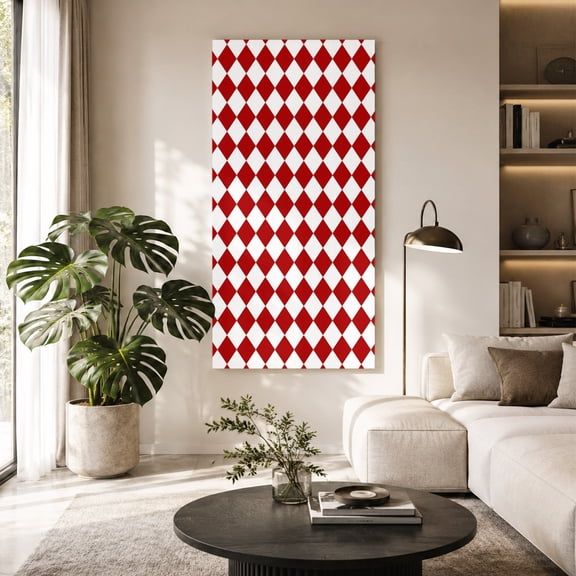 Red Diamond Plaid Canvas Wall Art, White Geometric Check Abstract Modern Framed Canvas Wall Decor Picture Print Artwork Decorations for Living Room Office Ready to Hang 40" x 20"