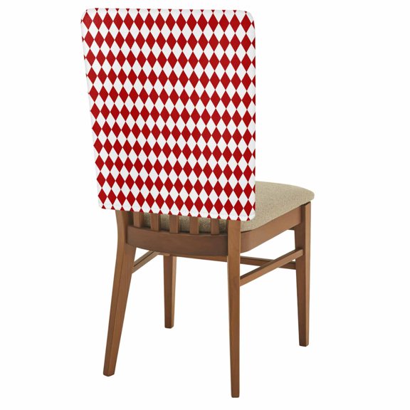Red Diamond Plaid Chair Back Covers Set of 8 White Geometric Check Abstract Modern Removable Dining Chair Slipcovers Washable Seat Protector for Restaurant Party Banquet Kichen Decor