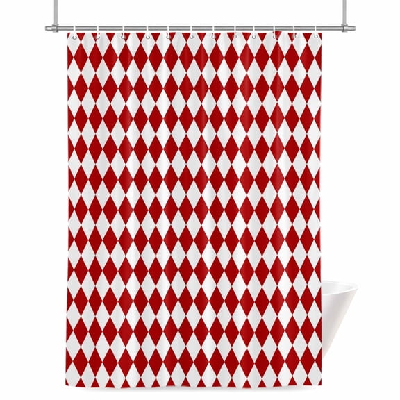 Red Diamond Plaid Shower Curtain, White Geometric Check Abstract Modern Waterproof Shower Curtain Set with 12 Hooks Lightweight Bath Curtains Fabric Bathroom Decor 60x72 Inches