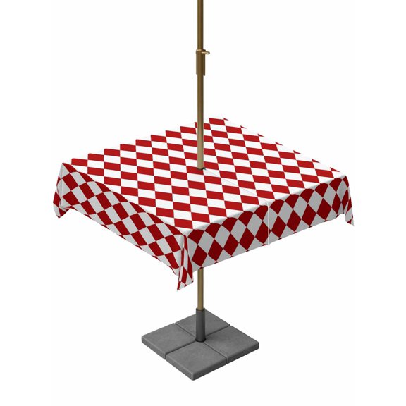 Red Diamond Plaid Square Outdoor Tablecloth with Umbrella Hole White Geometric Check Abstract Modern 54x54 Inch Waterproof Table Cover Zippered Table Cloth for Garden Patio